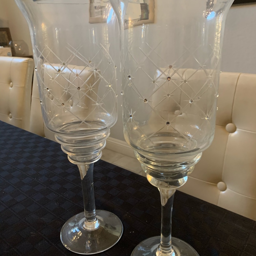 Crystal embellished hurricane candle holders